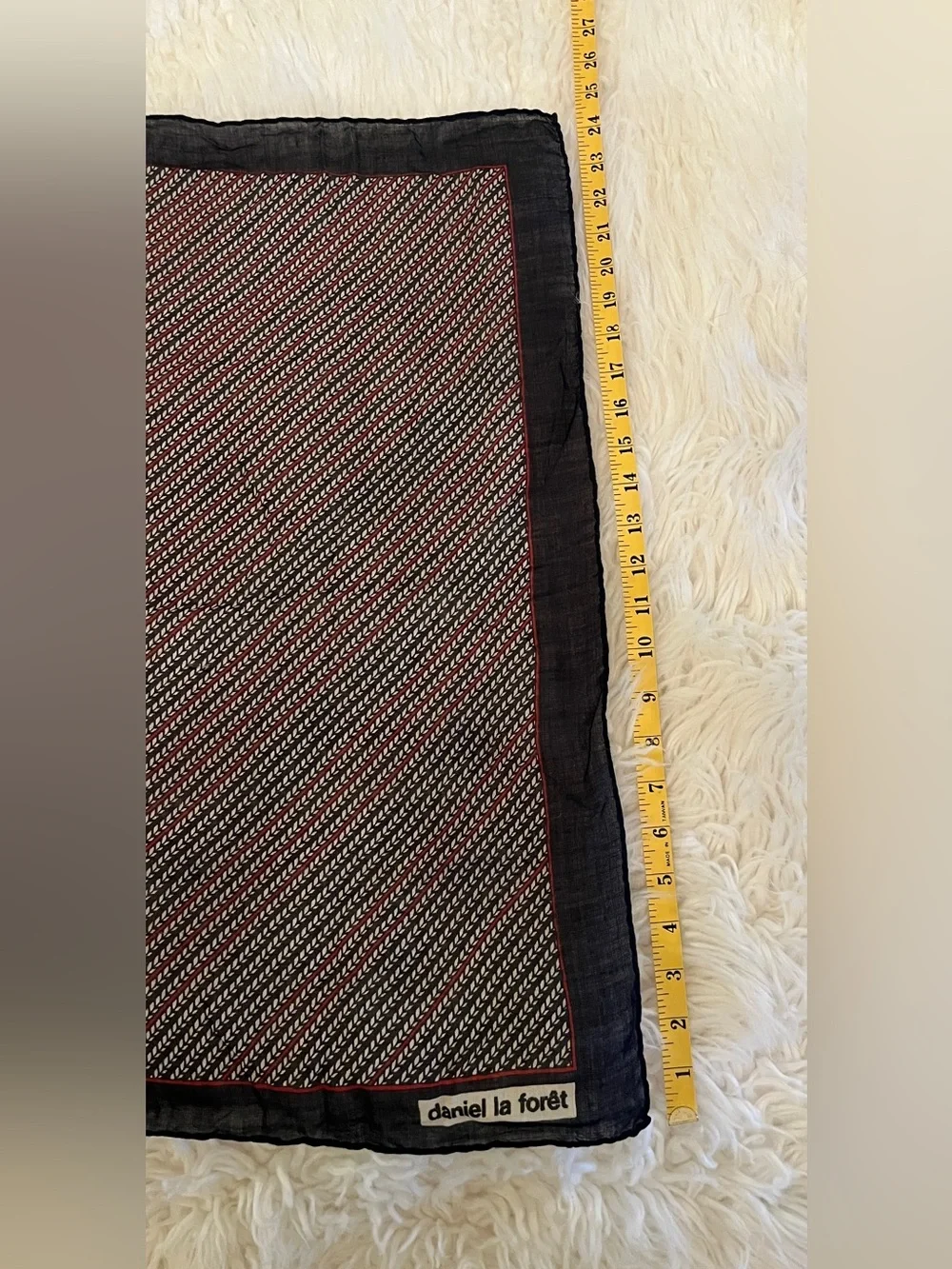 Vintage Paris, Daniel La Forêt Black Patterned Women's Scarf with Red Trim